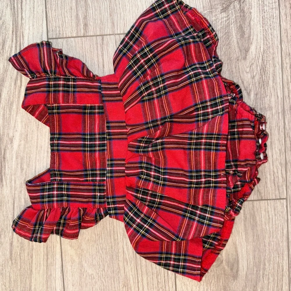 Plaid Ruffle Sleeve Baby Dress - Red